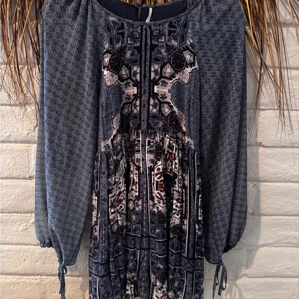 Free People Navy and White Long Sleeve Dress